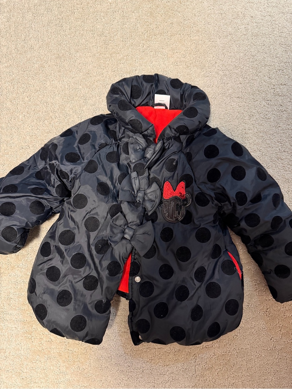 Kids Disney Minnie Mouse Polka Dot Puffer Jacket with Red Lining
